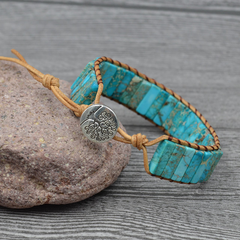 Natural Stone Woven Leather Bracelet & Beaded Bangles