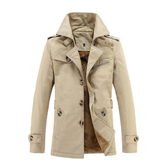 Men's Mid-Length Loose Velvet Padded Trench Coat