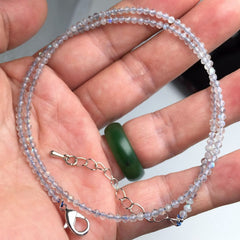 Unisex Natural Stone Beaded Necklace with Cut Face
