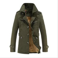 Men's Mid-Length Loose Velvet Padded Trench Coat