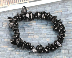 Natural Stone Black Tourmaline Bead Bracelet for Women