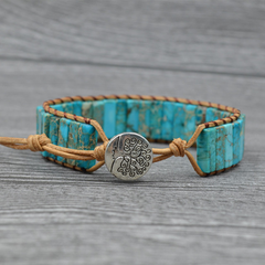 Natural Stone Woven Leather Bracelet & Beaded Bangles
