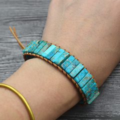Natural Stone Woven Leather Bracelet & Beaded Bangles