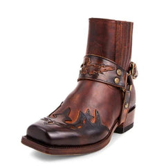 Men's Low Heel Pointed Burnt Lace Riding Boots