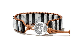 Natural Stone Woven Leather Bracelet & Beaded Bangles