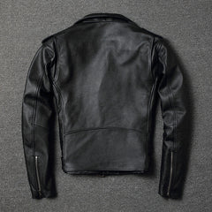 Men's Vintage Leather Motorcycle Jacket - Short Collar