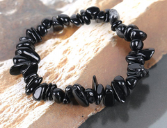 Natural Stone Black Tourmaline Bead Bracelet for Women