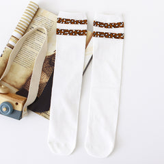 Trendy Mid-Calf Length Cotton Leopard Print Socks