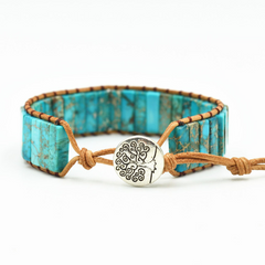 Natural Stone Woven Leather Bracelet & Beaded Bangles