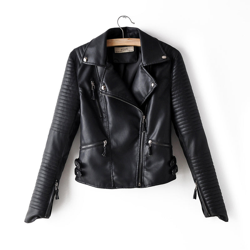 2019 Women's Fashion Short Motorcycle Leather Jacket