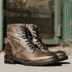 Men's Lace-Up Low-Heel Square Heel Boots