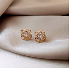 S925 Silver Flower Stud Earrings with Diamonds