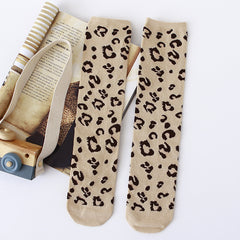 Trendy Mid-Calf Length Cotton Leopard Print Socks