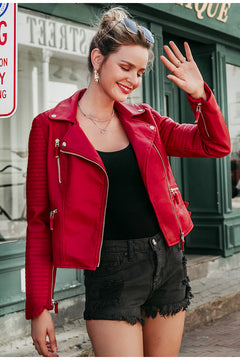2019 Women's Fashion Short Motorcycle Leather Jacket