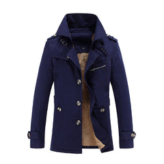 Men's Mid-Length Loose Velvet Padded Trench Coat